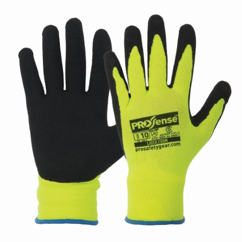 PRO GLOVE BLACK LATEX FOAM ON HI VIS YELLOW NYLON LINER 10